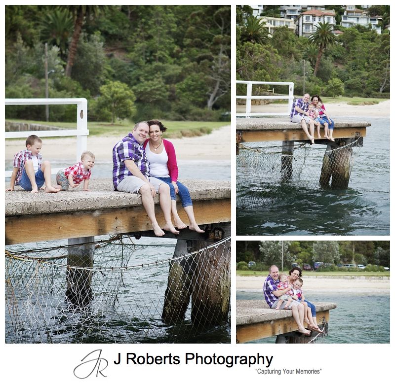 Family sitting on the pier at Clifton Gardens mosman - sydney family portrait photographer